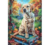 Labrador in Flowers 500 Pieces Set Classic Jigsaw Puzzle Animal Pets Couple Puzzle Partners Mind Relaxation Wall Decor Easter New Year Recycled Cardboard Material 500 PCS