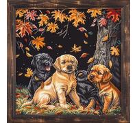 Labrador Puppies Under Tree DIY 11CT Counted Cross Stitch Kits for Beginners Easy Stamped Fabric Embroidery Needlecraft Art Wall Decor 38x38cm(2)