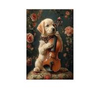 Labrador Puppy Playing Violin, Funny Dog Poster Canvas Poster Bedroom Decor Landscape Office Room Decor Gift 24x36inch(60x90cm)