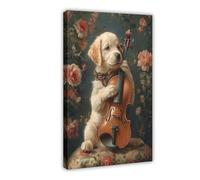 Labrador Puppy Playing Violin, Funny Dog Poster Canvas Poster Wall Art Decor Print Picture Paintings for Living Room Bedroom Decoration 12x18inch(30x45cm)
