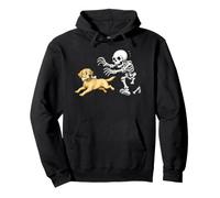 Labrador Puppy Skeleton Bone Chase Funny Halloween Humor Pullover Hoodie