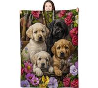 Labrador Puppy Throw Blanket for Adults Kids, 50x60 in, Cute Yellow Chocolate Black Lab Dog Theme Flannel Blankets for Bedroom, Couch, Travel, Home Decor, Fuzzy Soft Cozy Warm Gifts