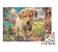 Labrador Retriever 1000 Piece Jigsaw Puzzle Bundle for Adult Family Thick Premium Paper Yellow Lab Puppy Vibrant Backdrop Home Decoration Wall Display Gift for Couples Weekend Fun Jigsaw 52x38cm/1000