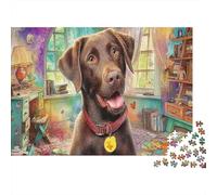 Labrador Retriever 1000 Piece Jigsaw Puzzle Bundle for Jigsaw Enthusiasts Sturdy Cardboard Chocolate Lab Cheerful Expression Home Decoration Wall Display Gift for Whole Family Weekend Fun 38x26cm/100