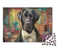 Labrador Retriever 1000 Piece Jigsaw Puzzle Recycled Paper Black Lab in Bow Tie Cozy Indoor Scene Adult Jigsaws Impossible Hard Game Fun Present Home Activity Gift 70x50cm/1000pcs