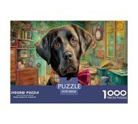 Labrador Retriever 1000 Piece Jigsaw Puzzle Recycled Paper Black Lab with Bowtie Vibrant Indoor Scene Adult Jigsaws Impossible Hard Game Fun Present Home Activity Gift 38x26cm/1000pcs