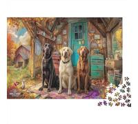 Labrador Retriever 1000 Piece Jigsaw Puzzle Set for Teen Puzzle Fans Recycled Paper Three Labs Rustic Porch Home Decor Wall Art Gift for Couples Indoor Activity Puzzle 52x38cm/1000pcs