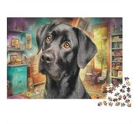 Labrador Retriever 1000 Pieces Classic Jigsaw Puzzle Sturdy Cardboard for Adults Kids 8-12 Black Lab Artistic Interior Home Decor Wall Art Indoor Leisure Mind Challenge Puzzle 52x38cm/1000pcs