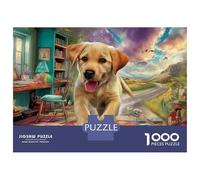 Labrador Retriever 1000 Pieces Eco-Friendly Paper Lab Puppy Run Puzzle Teens Hard Challenge Brain Training Family Game Night Travel 52x38cm/1000pcs