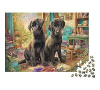 Labrador Retriever 1000 Pieces Jigsaw Puzzle Recycled Paper Two Black Labs Warm Indoor Backdrop for Adults Kids Fun Present & Activity for Home Wall Decoration 52x38cm/1000pcs