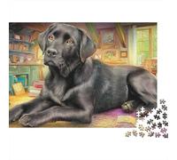 Labrador Retriever 1000 Pieces Jigsaw Puzzles Engaging Home Decoration Black Labrador Lying Down Jigsaw Puzzles Home Decoration for Adults & Families 52x38cm/1000pcs