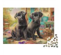 Labrador Retriever 1000 Pieces Jigsaw Puzzles Engaging Home Decoration Two Black Labradors Jigsaw Puzzle Home Decoration for Adults & Families 38x26cm/1000pcs