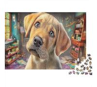 Labrador Retriever 1000 Pieces Jigsaw Puzzles for Weekend Hobbyists Sturdy Cardboard Curious Lab Puppy Vivid Scene Home Decoration Wall Display Spring Festival Gift Brain Game Puzzle 38x26cm/1000pcs