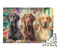 Labrador Retriever 1000pc DIY Jigsaw Puzzle for Adults & Teens Premium Paper Cardboard Three Labs Cheerful Group Home Decoration Wall Display Vacation Indoor Jigsaw Educational Game 52x38cm/1000pcs