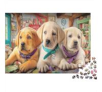 Labrador Retriever 1000pc Jigsaw Puzzle for Jigsaw Fans Sturdy Paper Three Puppies Colorful Collars Home Decor Wall Art Birthday Present Mental Puzzle Game Home Decoration Jigsaw 52x38cm/1000pcs