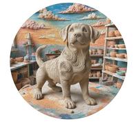 Labrador Retriever 195 Piece Circular Jigsaw Puzzle Cute Pet Animals Animal Shape All Ages Suitable Stress Relief Puzzle Educational Learning Through Play Home Decor 195 PCS