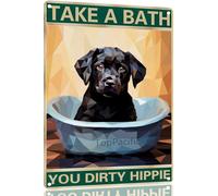 Labrador Retriever 8x12 Inch Aluminum Sign for Dog Lovers Take A Bath You Dirty Hippie-Vintage Retro Dog Metal Wall Art,Dog Hippie Metal Tin Sign for Home Toilet Bathroom