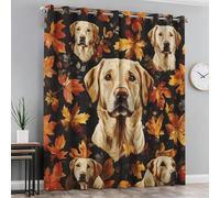 Labrador Retriever Blackout Curtains for Bedroom Living Room, Autumn Maple Leaves Curtains Eyelet 54 Drop Home Decor, Patterned Window Drapes, 66x54 Inch 2 Panels B-D138