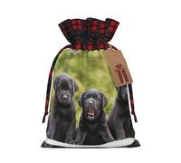 Labrador Retriever Dog Christmas Drawstring Linen Gift Bag Paired With Scottish Plaid Fabric, With A Delicate And Simple Texture