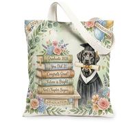 Labrador Retriever Dog Congrats Grad Canvas Tote Bag for Shopping 13x15, Graduation Book Reusable Grocery Print Pattern Bag for Women, Class of 2026 Beach Aesthetic Painting Gift Decor