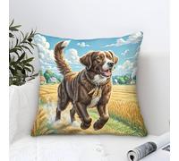 Labrador Retriever Dog Cushion Cover Modern Art Decorative,Golden Wheat Field Oil Painting Square Pillow Cases Soft Polyester Throw Pillow Cases for Sofa Patio Home Decor 40x40cm