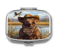 Labrador Retriever Dog Duck Hunting Portable Pill Organizer with 2 Compartments Square Medicine Box Compact Travel Pharmacy Case
