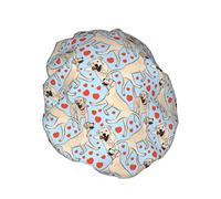 Labrador Retriever Dog With Hearts Shower Cap,Nightcap Double Layer Waterproof Elastic Bath Cap Reusable Bathing Hair Cap