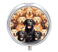 Labrador Retriever Dogs Pill Box Small Round Pill Case Portable Travel Pill Container Multi-Functional Moisture Proof Metal Medicine Pill Organizer Box for Vitamins Fish Oil