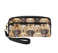 Labrador Retriever Dogs Printed Leather Makeup Bags with Wrist Strap Portable Travel Toiletry Bag Cosmetic Organizer Bag for Women