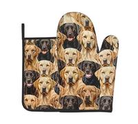 Labrador Retriever Dogs Printed Oven Mitts with Pot Holders 2-Piece Set - Heat Resistant Oven Gloves and Potholder for Kitchen & Outdoor Cooking Baking