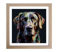 Labrador Retriever Glitch Art Framed Print | 18x18 Inch Oak Framed Wall Art | Ready to Hang | Eclectic Animal Picture | Living Room Bedroom Lounge Office