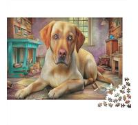 Labrador Retriever Jigsaw Puzzle 1000 Pieces Recycled Paper Puzzle Golden Lab Resting in Colorful Cozy Room for Adults Educational Game Decompression Family Game Gift 52x38cm/1000pcs