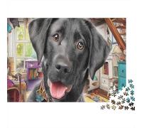 Labrador Retriever Jigsaw Puzzles 1000 Pc Recycled Paper Black Lab Cozy Colorful Room Backdrop for Adults Kids Hard Difficult Challenge Educational Game Home Activity 70x50cm/1000pcs