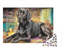 Labrador Retriever Jigsaw Puzzles 1000 Pc Recycled Paper Black Lab Resting Warm Indoor Backdrop Adult Jigsaws Educational Game Challenge Wall Decoration And Gifts 70x50cm/1000pcs