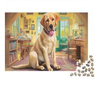 Labrador Retriever Jigsaw Puzzles 1000 Pc Recycled Paper Golden Retriever Sitting Cheerful Room Backdrop Adult Jigsaws Fun And Challenging Family Game for Wall Decoration 52x38cm/1000pcs
