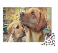 Labrador Retriever Jigsaw Puzzles 1000 Piece Recycled Paper Two Golden Retrievers Warm Room Scene for Adults Fun Present Home Activity Hard Difficult Challenge Gift 52x38cm/1000pcs