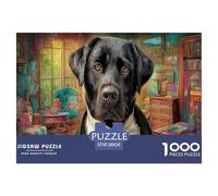 Labrador Retriever Jigsaw Puzzles 1000 Pieces Recycled Paper Puzzle Black Lab in Bow Tie Cozy Indoor Scene for Adults Fun And Challenging Educational Game Decompression Black Lab in Bow Tie Cozy Ind