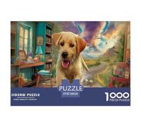 Labrador Retriever Jigsaw Puzzles 1000 Pieces Recycled Paper Puzzle Yellow Lab Cheerful Cluttered Room Backdrop for Adults Fun And Challenging Educational Game Decompression Yellow Lab Cheerful Clut