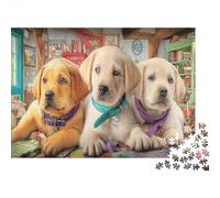 Labrador Retriever Jigsaw Puzzles 1000 Pieces Recycled Paper Three Puppies Warm Indoor Backdrop Adult Jigsaws Hard Difficult Challenge Wall Decoration And Gifts 52x38cm/1000pcs