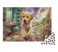 Labrador Retriever Jigsaw Puzzles Curious Dog in Artful Room Puzzle Charming Towns Educational Game Decompression 52x38cm/1000pcs