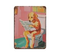 Labrador Retriever Puppy On Toilet Retro Poster Metal Tin Sign Chic Art Retro Iron Painting Bar People Cave Cafe Family Garage Poster Wall Decoration 12x16inch(30x40cm)