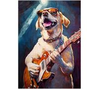 Labrador Retriever Rock Star Jigsaw Puzzle 1000 Pieces for Adults - Musician Dog Playing Guitar on Stage - Decor Puzzles For Music Enthusiasts