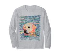 Labrador Retriever Swimming Ocean Minimalist Line Art Summer Long Sleeve T-Shirt