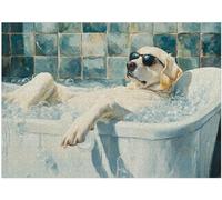 Labrador Retriever Taking Bubble Bath Jigsaw Puzzle 1000 Pieces for Adults - Labrador on a Bathtub in Bathroom - Pet Shower Decor Puzzles