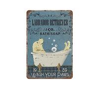 Labrador Retriever Wash Your Paws Slogan Sign Vintage Metal Tin Sign Bathroom Sign Decor Woman Cave Vintage Chic Decoration Home Garage Bar Hotel Hotel Restroom Metal Poster Wall Decor 12x8 inhces