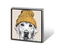 Labrador Retriever Wearing A Yellow Knit Beanie Unisex Brooches & Pins Square Lightweight Lapel Badge Jewelry for Clothing Shawl Hat