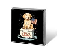 Labrador Retriever with U.S.A Flag Square Badge Pin Metal Memorial Brooch Button Lapel Pins for Backpack Wedding