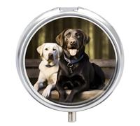Labrador Round Pill Box Cute Small Fish Oil Cases Portable 3 Compartment Pill Boxes Round Pill Case with Mirror for Vitamins Medication Supplements Gift