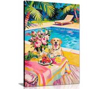 Labrador With Champagne Art Print Maximalist Dog Poster, Pet Memorial Framed Canvas Print, Pictures for Home Walls, Bedroom, Living Room & Bathroom Decor 76x51cm (30x20in)