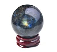 Labradorite Ball Crystal Sphere with Wood Stand Quartz Gemstone for Divination Photography Decoration,100mm Gemstone Stone